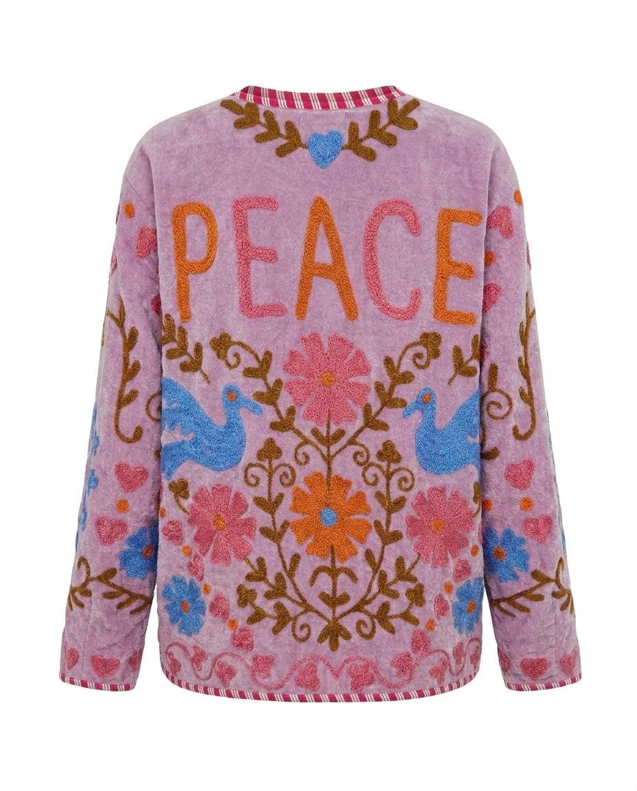 Cofur 'Peace' Embroidered Velvet Jacket – Lilac – back view