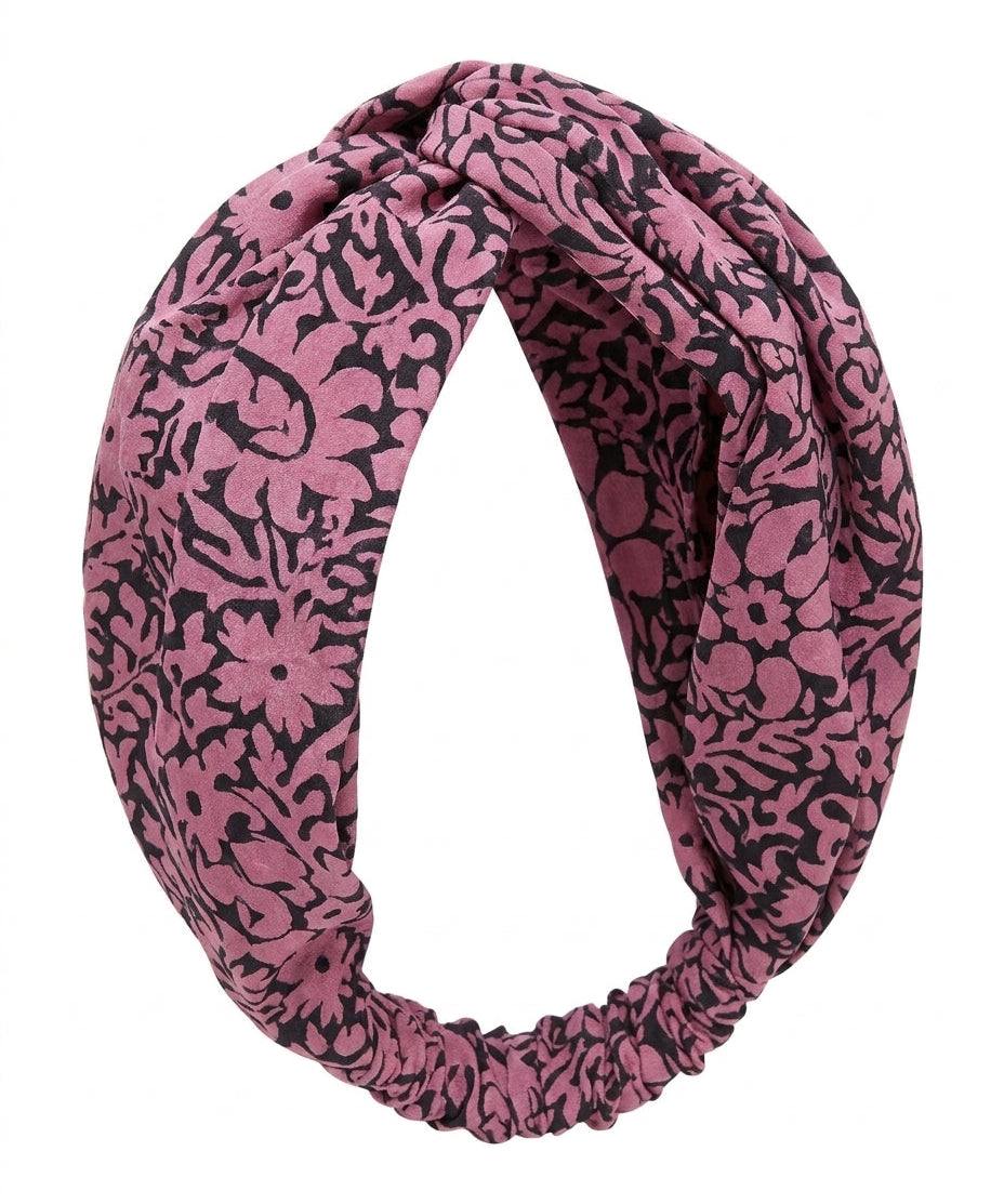 Cofur Silk Headband – Mauve & Black – front view