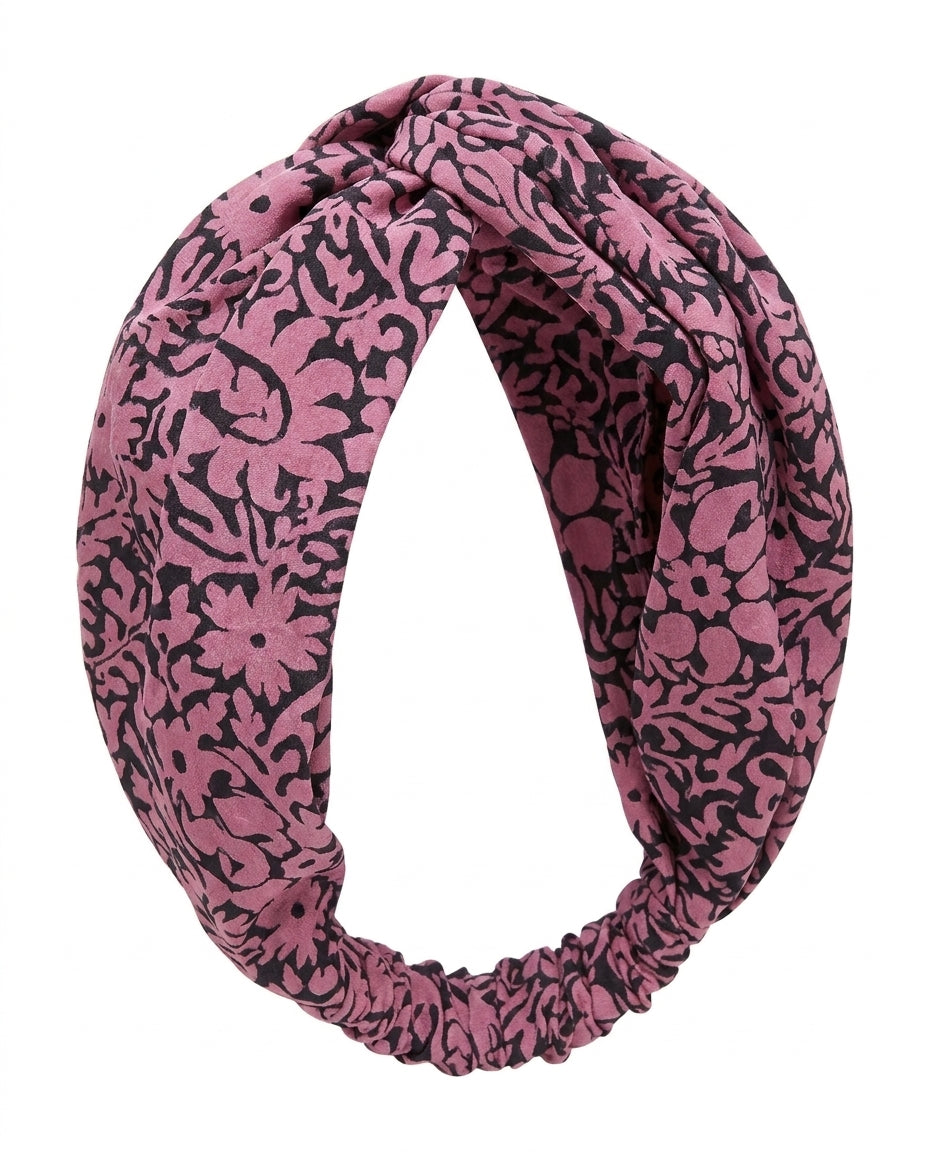 Cofur Silk Headband – Mauve & Black – front view