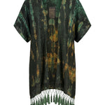 Cofur Silk Pompom Fringe Kimono – Khaki & Rust – detail