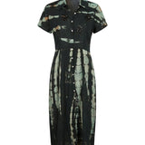 Cofur Silk Shirt Dress – Black & Mint – front view