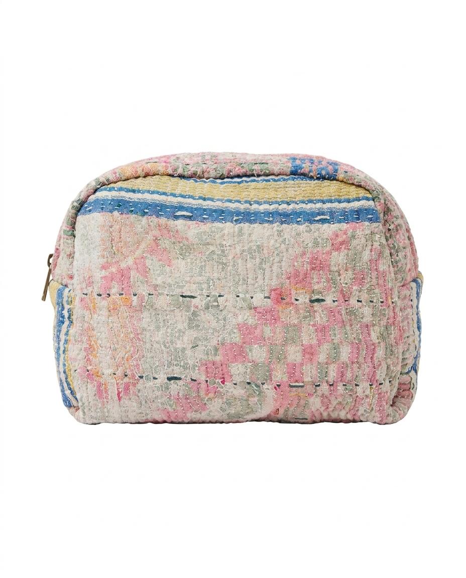 Cofur Silk Toiletry Bag – Pale Pink & Blue – front view