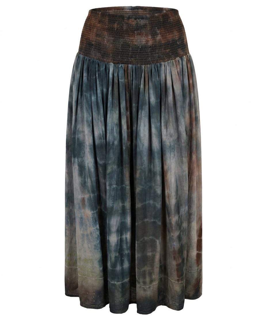 Cofur 'Vienna' Long Sari Silk Skirt – Storm Blue & Brown – front view