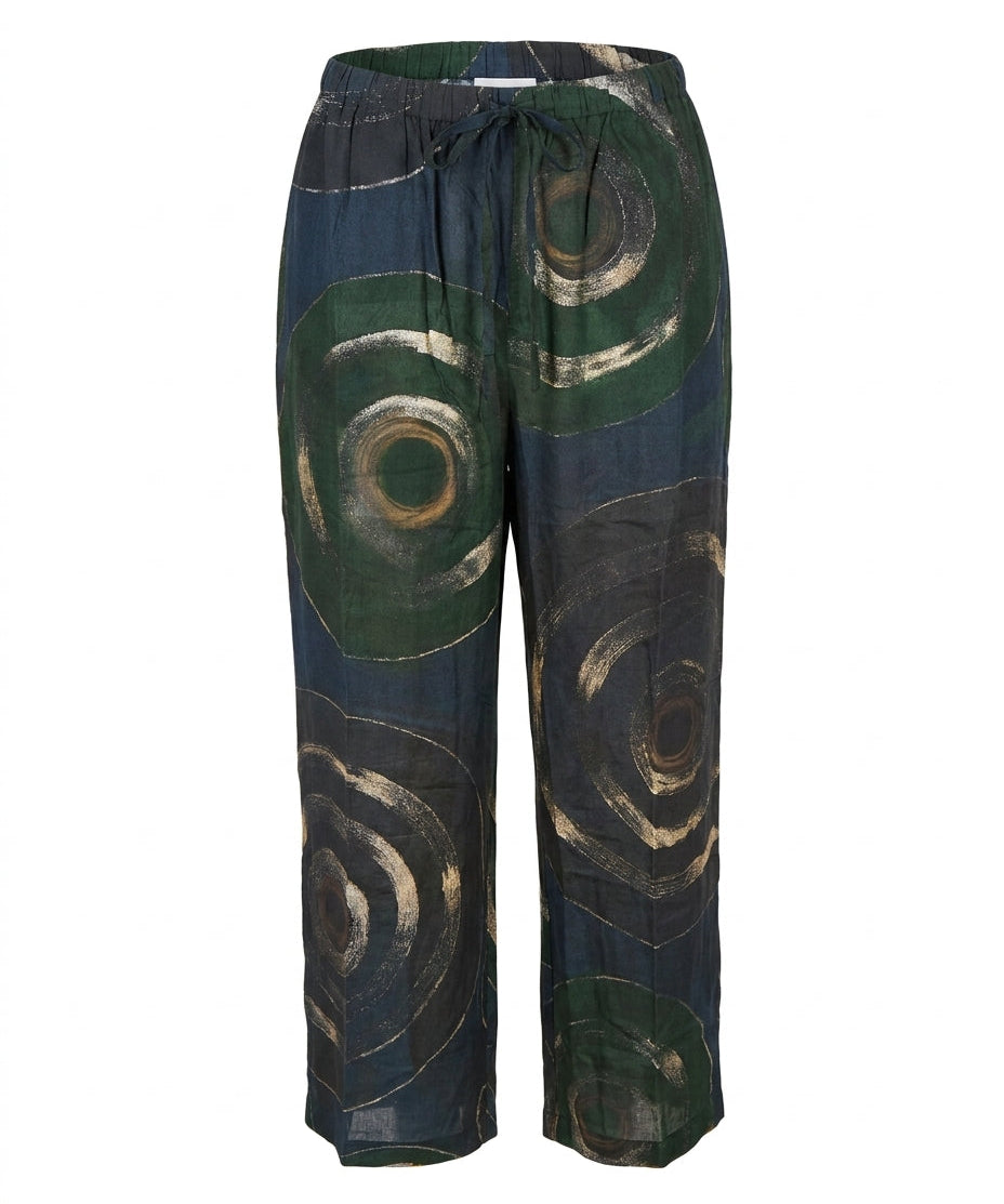 Cofur Wide-Leg Silk Trousers – Black & Green – detail