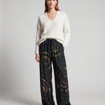 Cofur Wide-Leg Silk Trousers – Black & Green – front view
