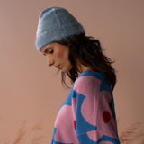 COLORUSH Byron beanie in Stonewash, head tilted, three-quarter view