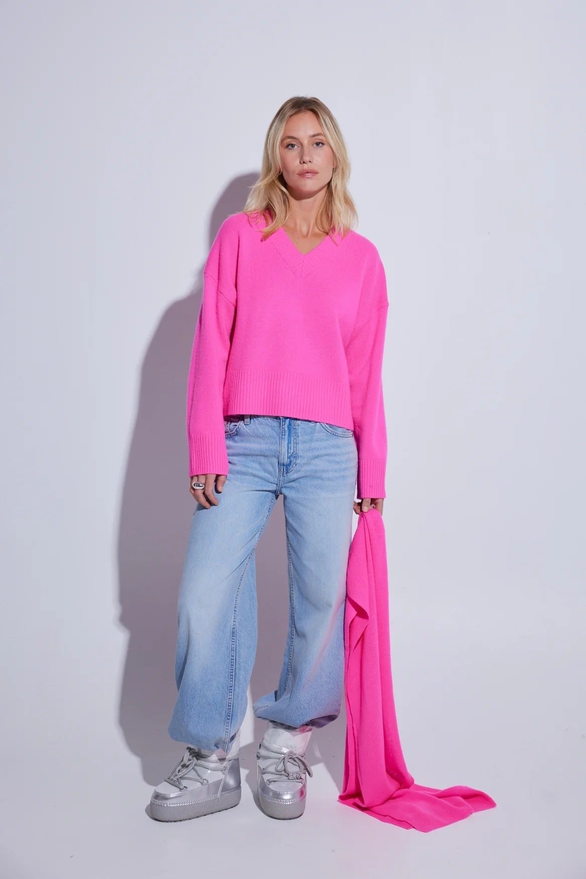 Carmen V-Neck Jumper – Pink Panther – front view