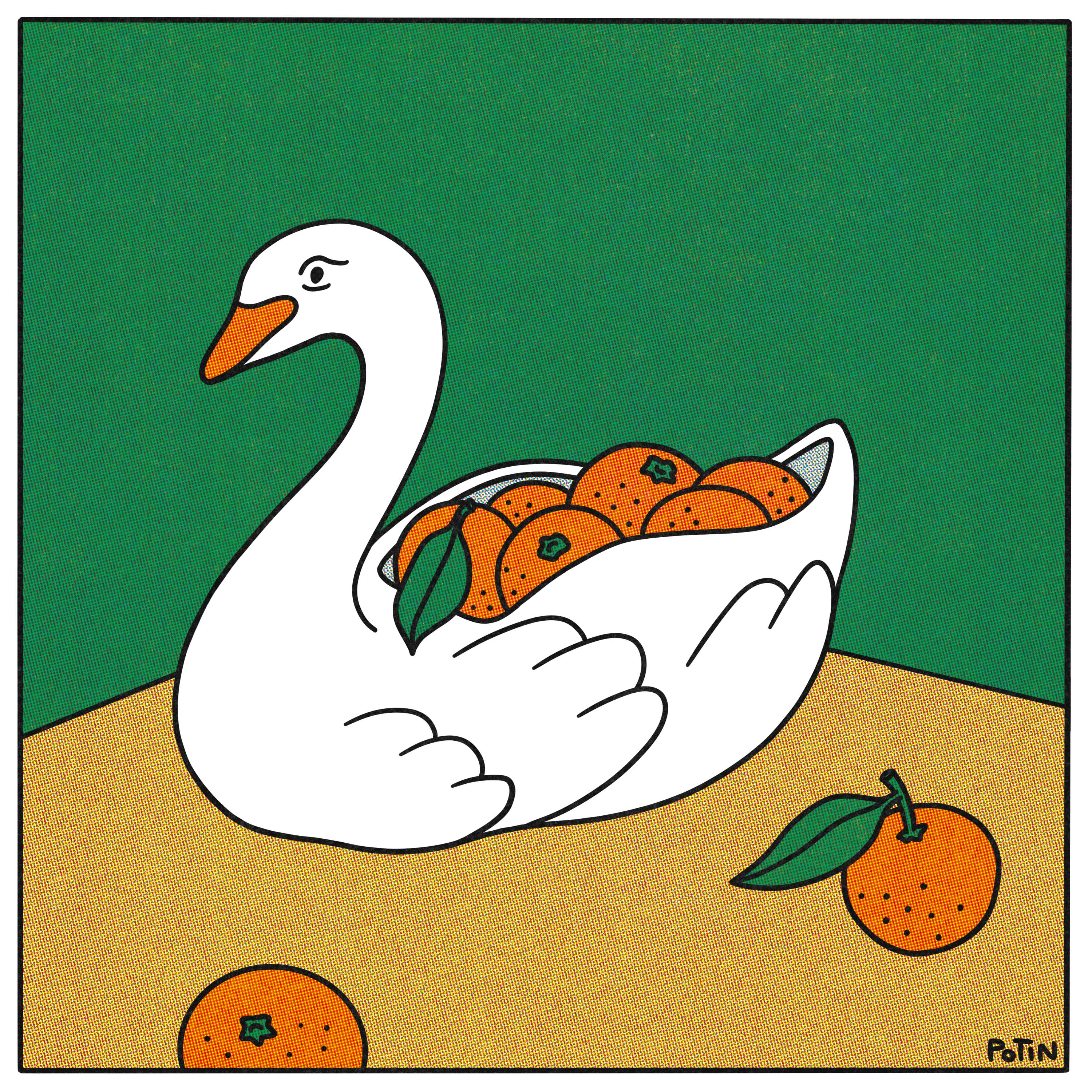 Swan-shaped planter filled with oranges limited edition art print