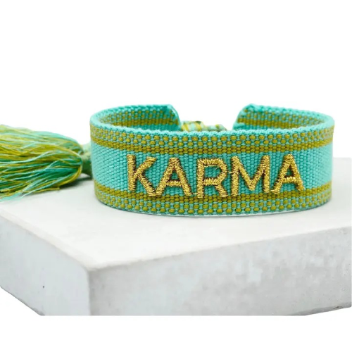 KARMA Embroidered Bracelet – Turquoise & Gold