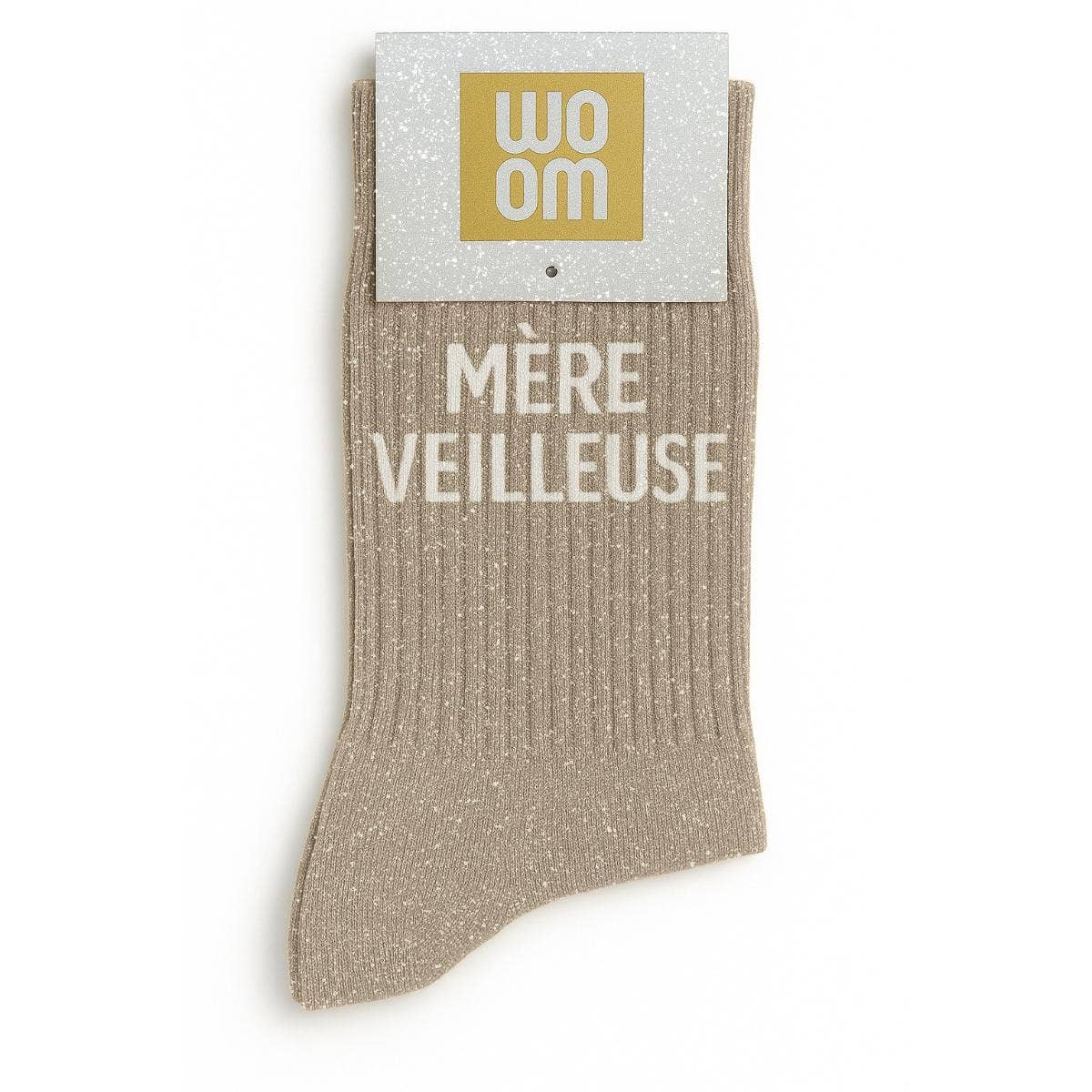 "Wonderful Mother" Message Glitter Socks Beige