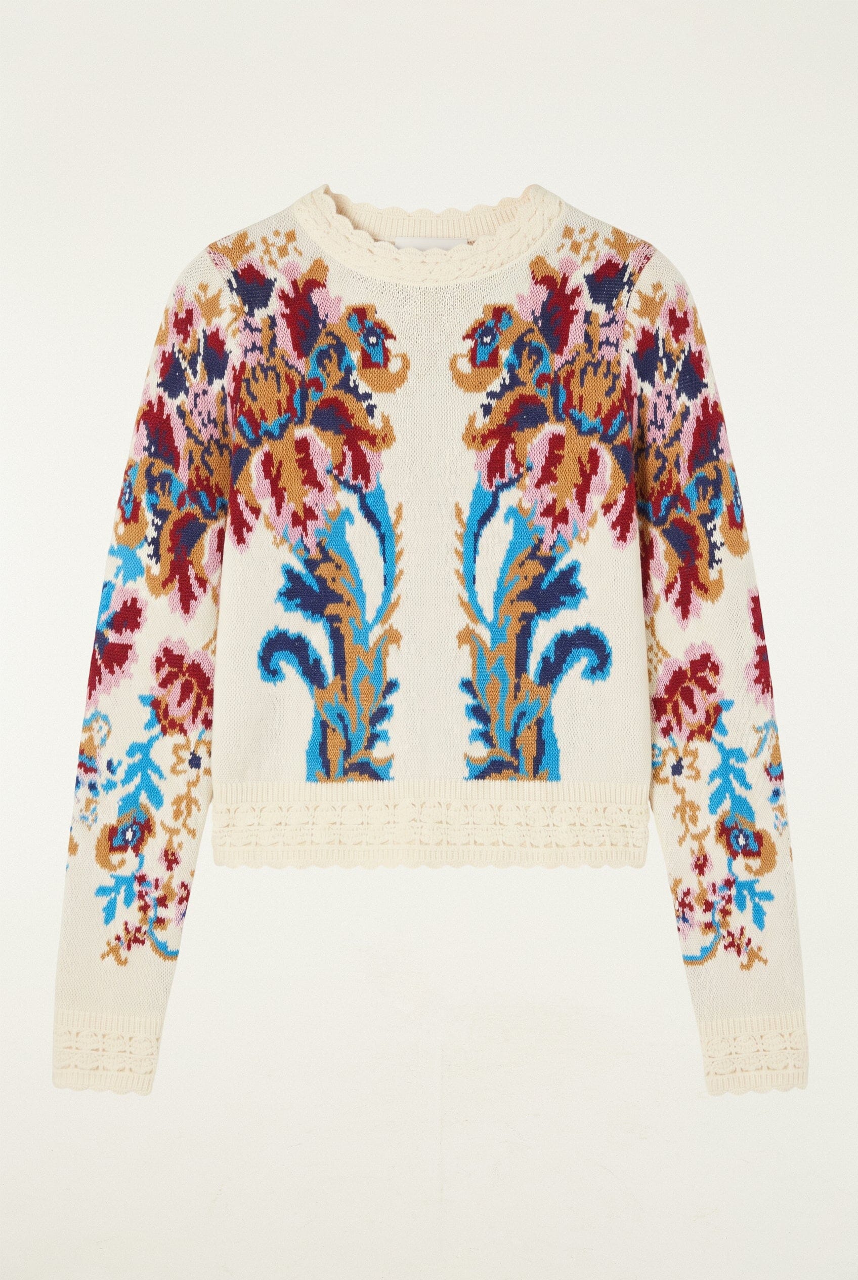Farm Rio Arabesque cropped jumper, off-white – laid flat