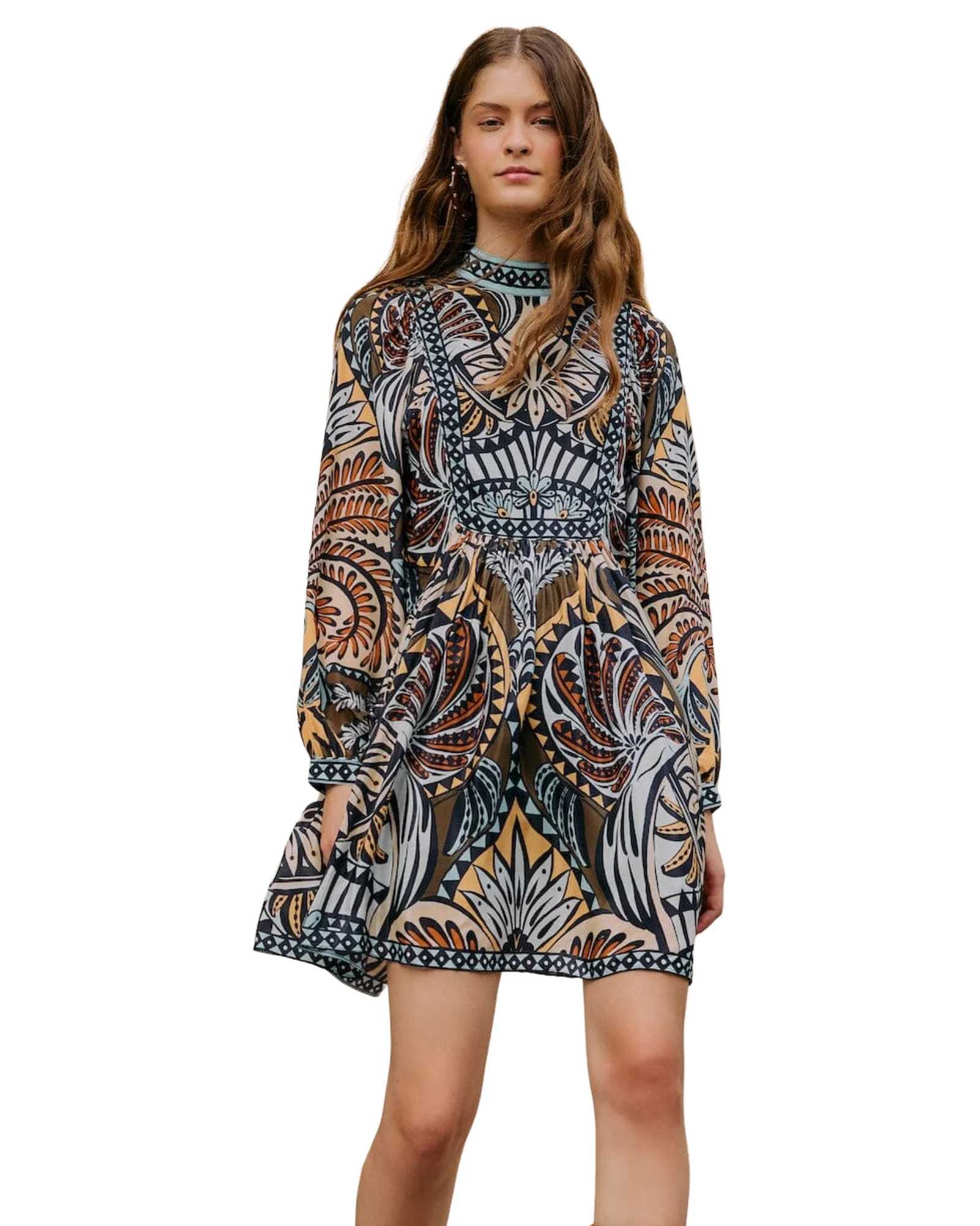 FARM Rio Balamana Multicolor Mini Dress view showcasing colorful artwork and feminine design.