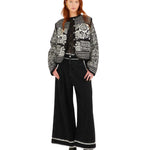 FARM Rio Black Cashews And Birds Seam Padded Jacket highlighting the quilted seams and comfortable fit.