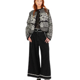 FARM Rio Black Cashews And Birds Seam Padded Jacket highlighting the quilted seams and comfortable fit.
