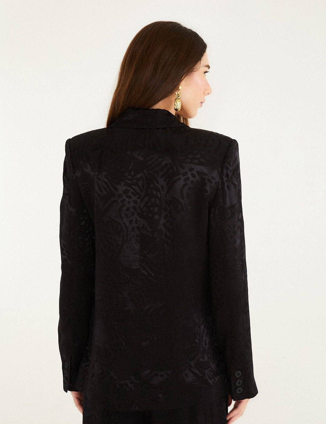 FARM Rio Black Leopard Jacquard Blazer view featuring bold animal jacquard pattern and tailored structured silhouette.