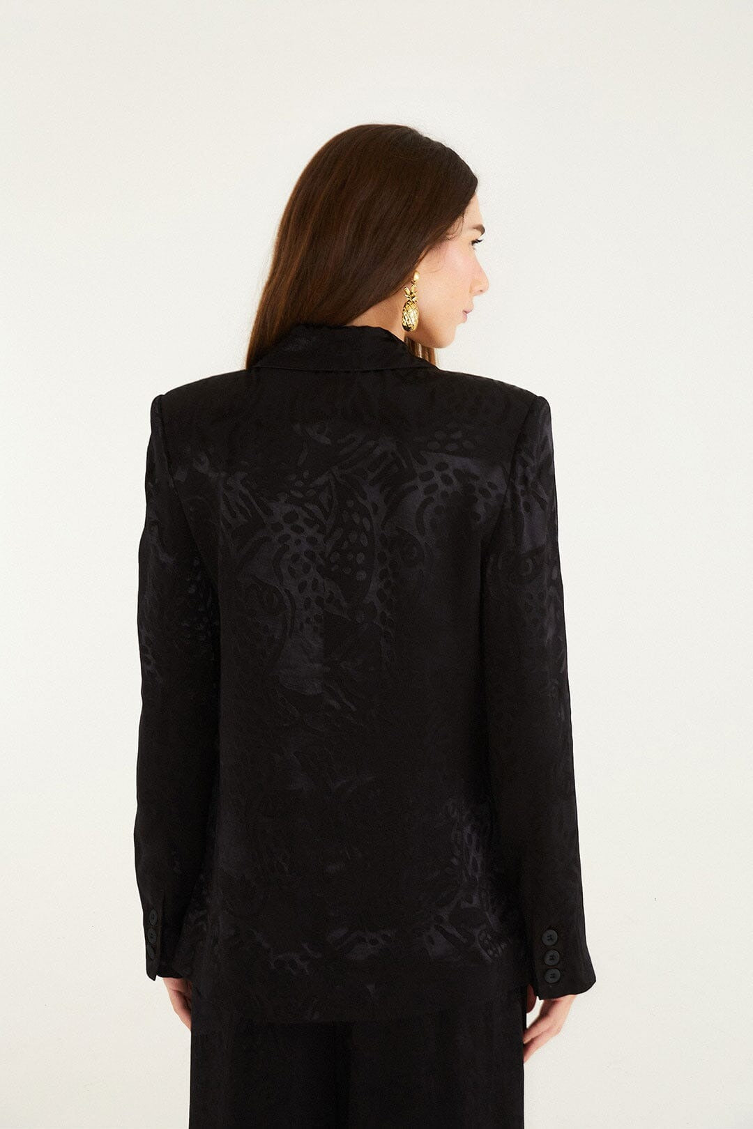 FARM Rio Black Leopard Jacquard Blazer view featuring bold animal jacquard pattern and tailored structured silhouette.