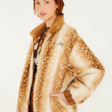 Farm Rio Borbofly reversible puffer jacket with a fawn print – worn open