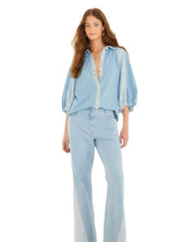 FARM Rio Denim Tree Light Colors Pants view showcasing premium denim fabric and colorful nature-inspired details.