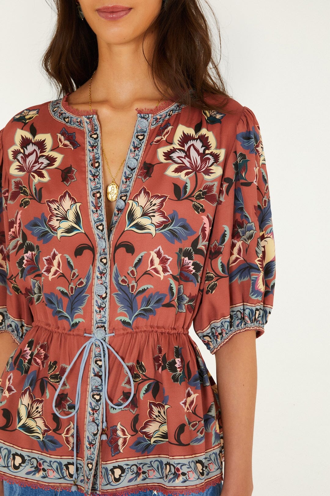 FARM Rio Floral Beauty Tapestry Drawstring Blouse – view 3