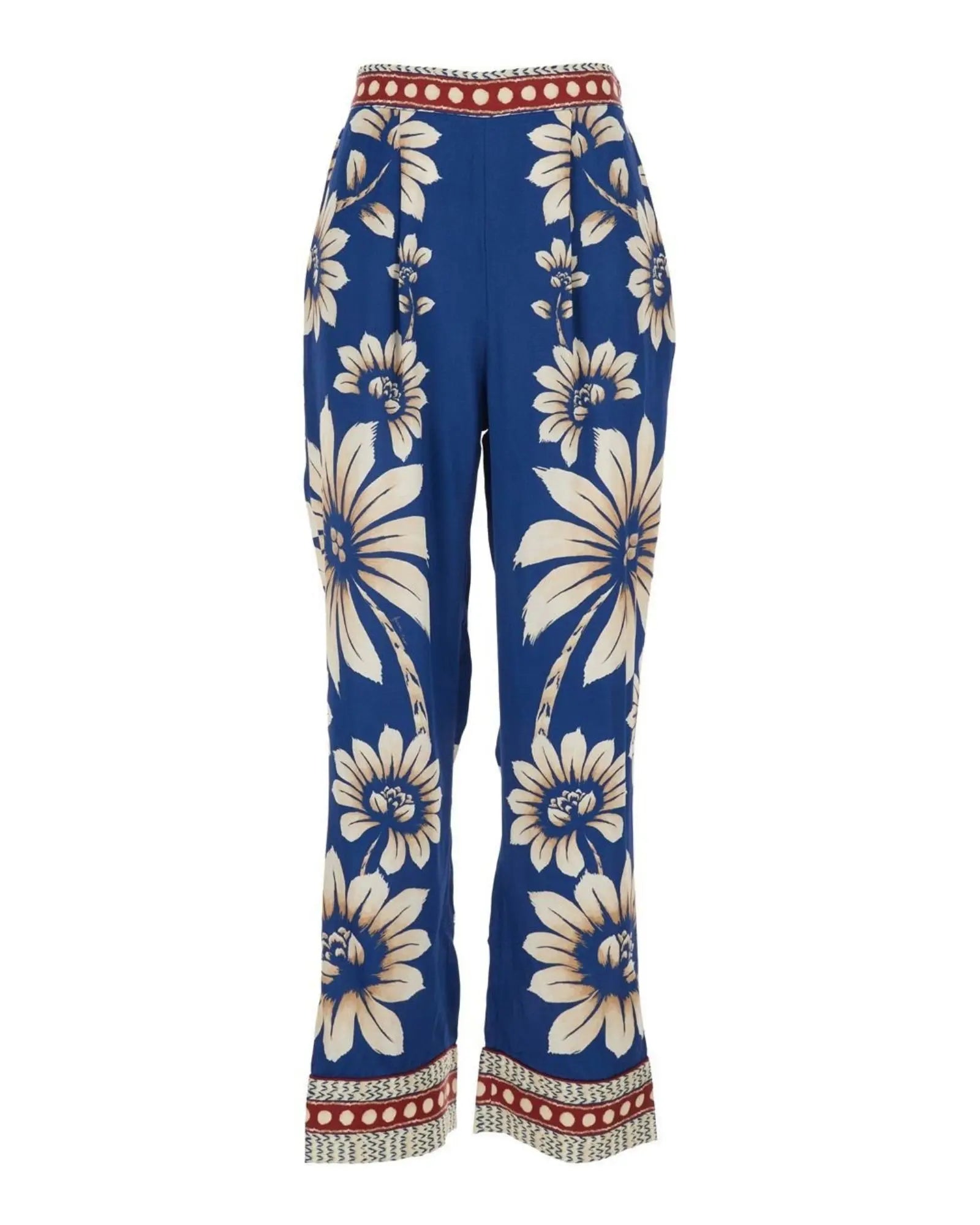 FARM Rio Luna Blue Bloom Wide-Leg Trousers — blue floral print Ecovero™ viscose trousers with elasticted waist