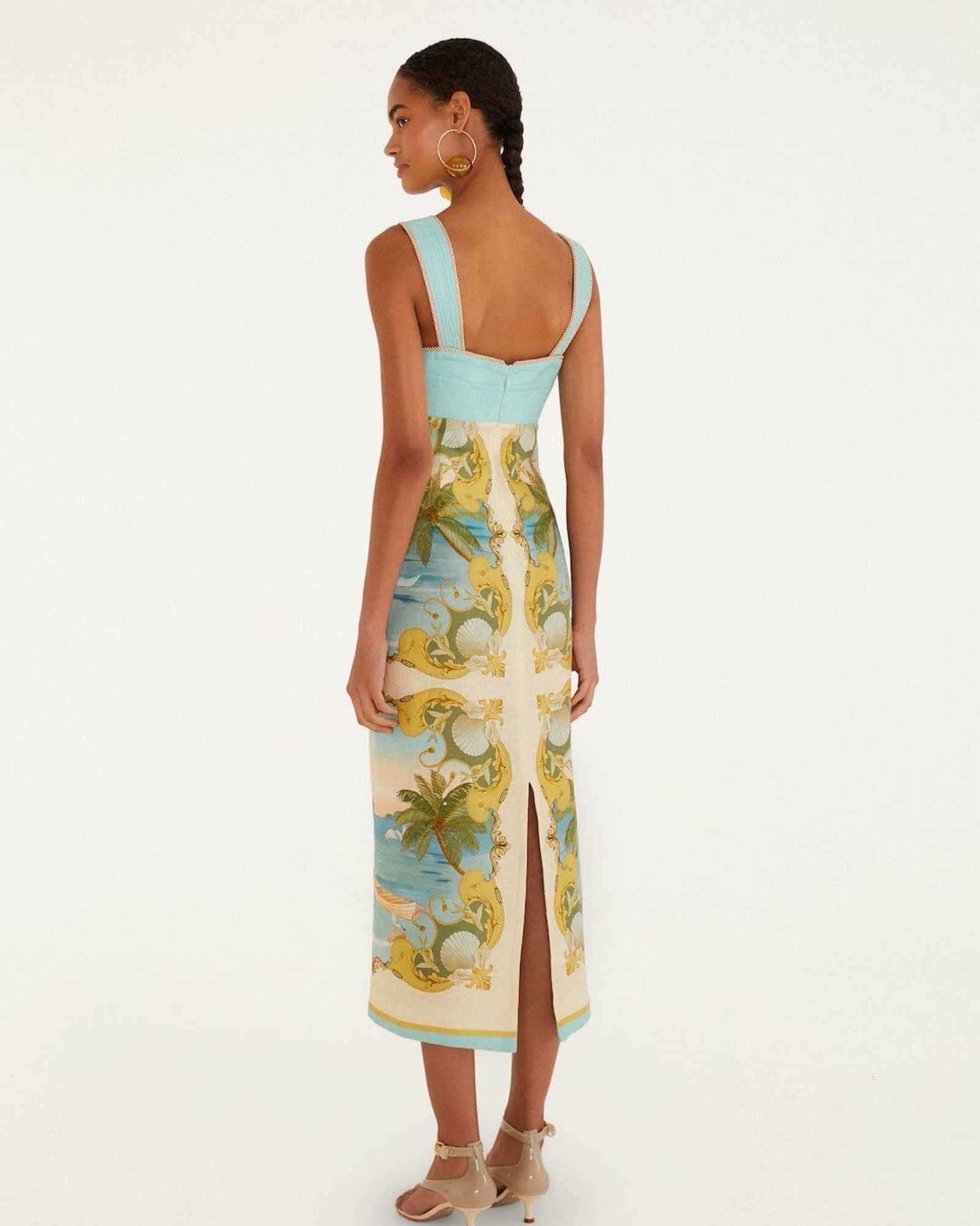 FARM Rio Multicolor Royal Sea Maxi Dress view featuring a vibrant ocean-inspired Royal Sea print and flowing silhouette.
