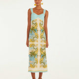FARM Rio Royal Sea maxi dress in a multicolour ocean print, worn by a model, front view
