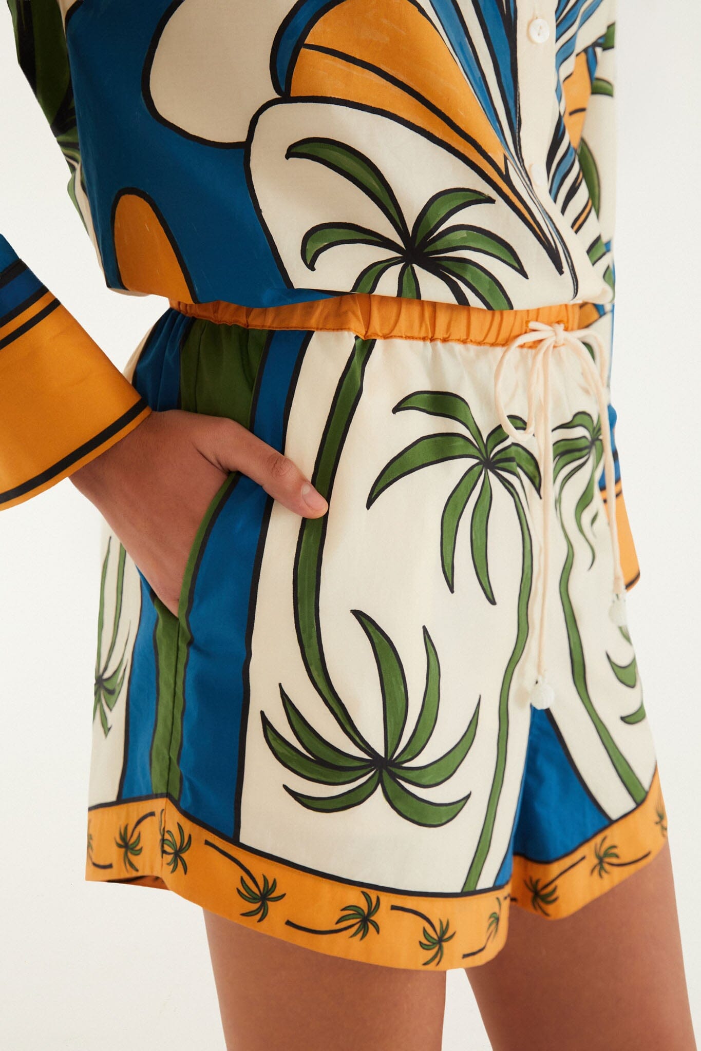 Tropical Graphic Drawstring Pockets Shorts side view