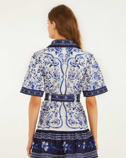 FARM Rio Off-White Porcelain Garden Mini Dress view featuring a porcelain-inspired floral print and flattering mini silhouette.