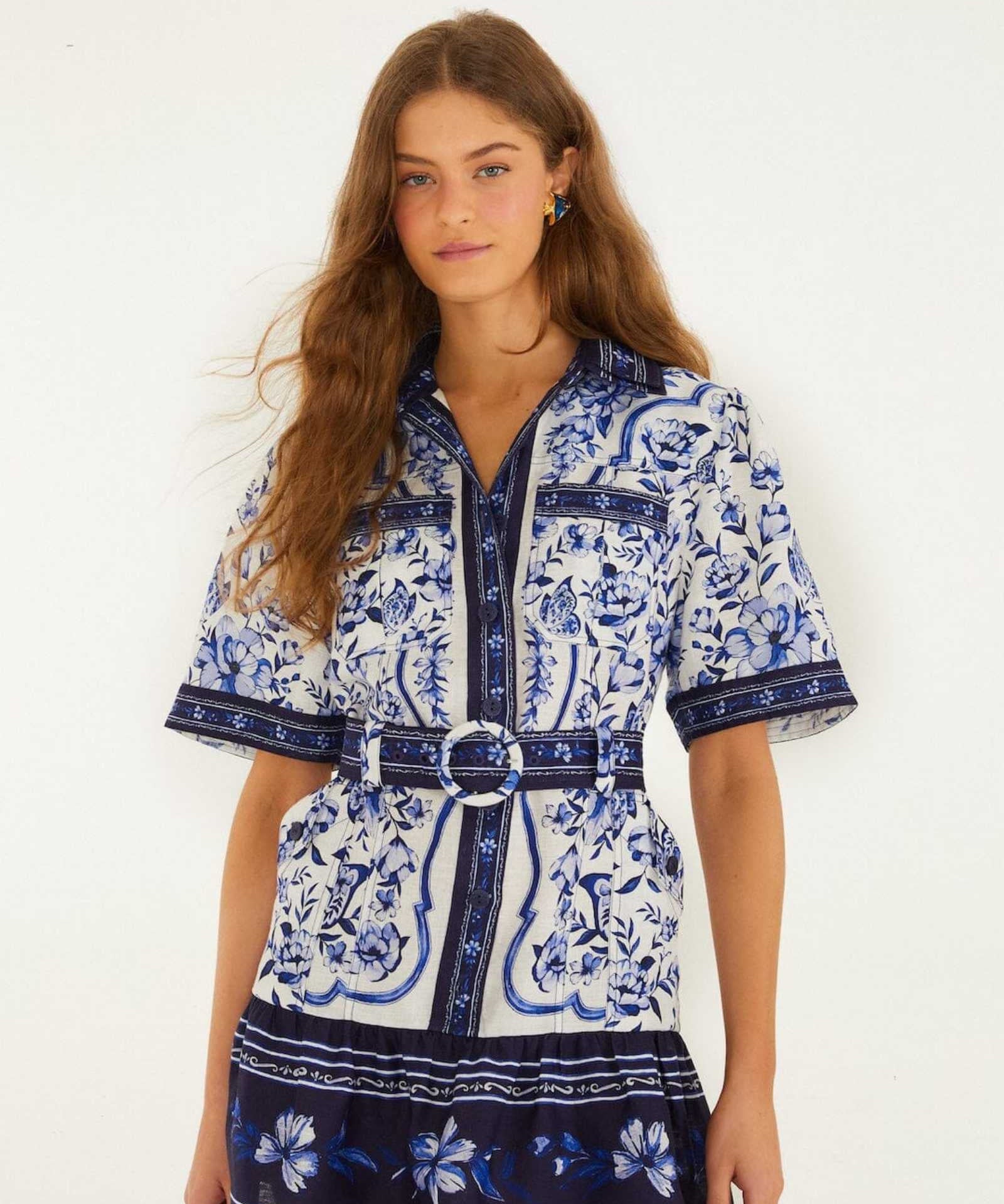 FARM Rio Off-White Porcelain Garden Mini Dress view featuring a porcelain-inspired floral print and flattering mini silhouette.