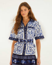 FARM Rio Off-White Porcelain Garden Mini Dress view featuring a porcelain-inspired floral print and flattering mini silhouette.