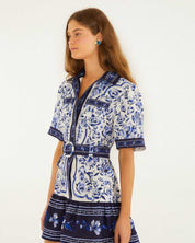 FARM Rio Off-White Porcelain Garden Mini Dress view featuring a porcelain-inspired floral print and flattering mini silhouette.
