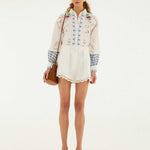 FARM Rio Off-White Richelieu Shorts view featuring intricate embroidered cutwork detailing and a tailored silhouette.