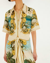 FARM Rio Off-White Royal Sea Collared Midi Dress view featuring a colorful ocean-inspired Royal Sea print and classic collar.