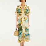 FARM Rio Off-White Royal Sea Collared Midi Dress view featuring a colorful ocean-inspired Royal Sea print and classic collar.