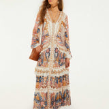 FARM Rio Off-White Sea Garden Ruffled Maxi Dress view featuring a romantic floral print and cascading ruffle design.