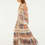 FARM Rio Off-White Sea Garden Ruffled Maxi Dress view featuring a romantic floral print and cascading ruffle design.