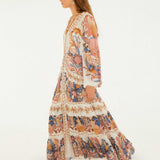FARM Rio Off-White Sea Garden Ruffled Maxi Dress view featuring a romantic floral print and cascading ruffle design.