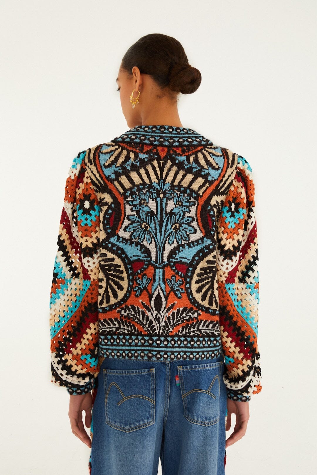 FARM Rio Balamana crochet sleeve sweater – back view