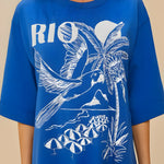 Close-up of the graphic print on the Farm Rio maxi dress
