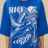 Close-up of the graphic print on the Farm Rio maxi dress