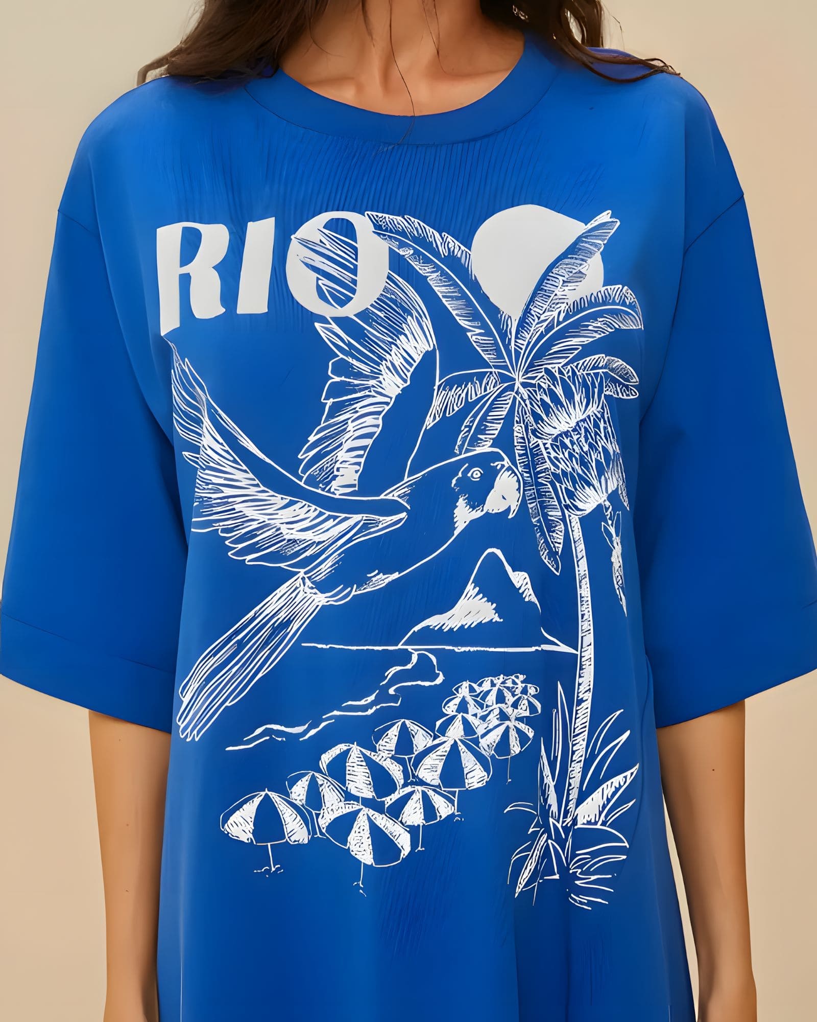 Close-up of the graphic print on the Farm Rio maxi dress