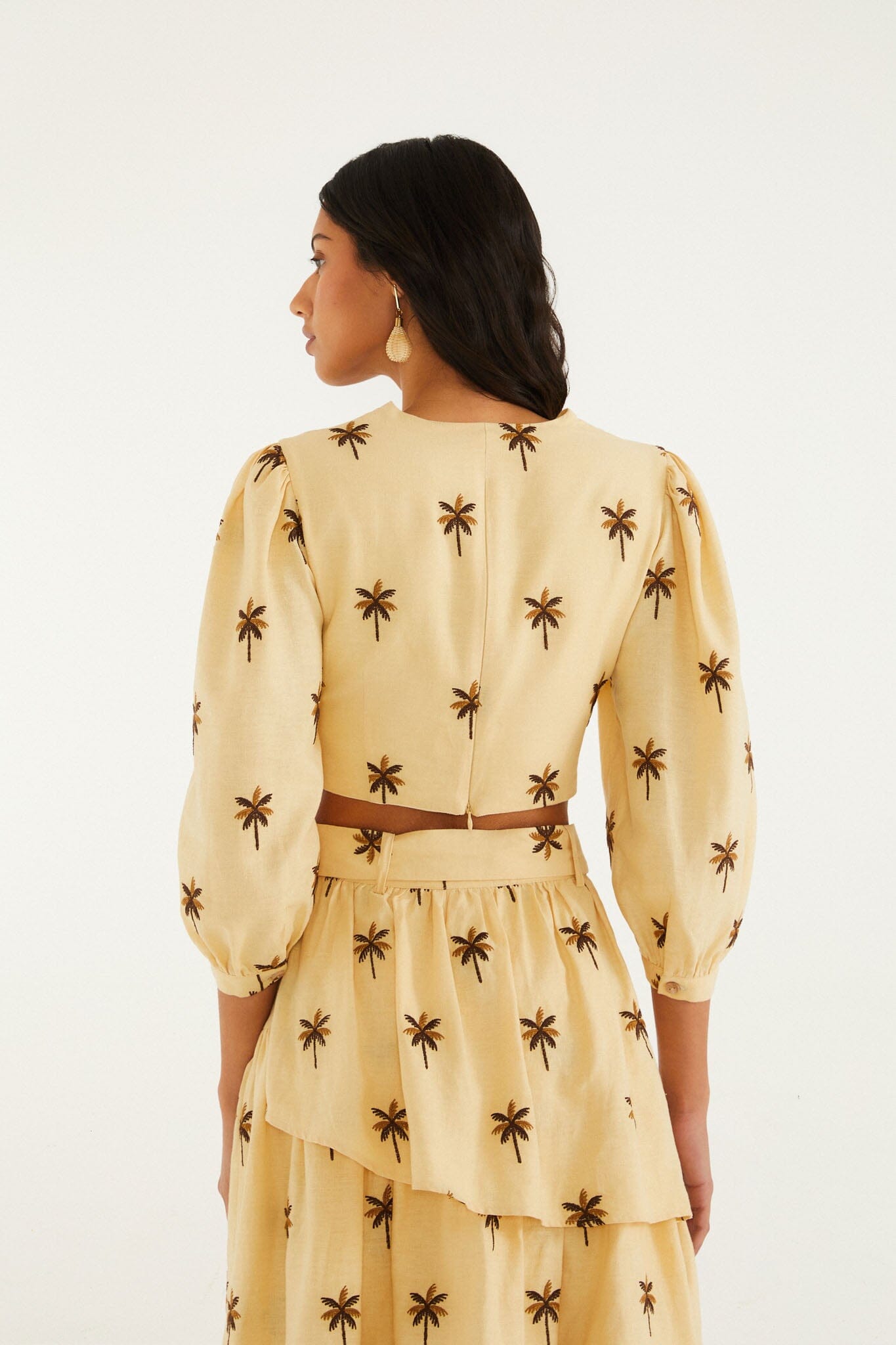FARM Rio Sand Embroidered Long-Sleeve Crop Top – view 3