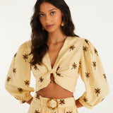 FARM Rio Sand Embroidered Long-Sleeve Crop Top – view 1