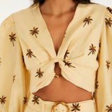 FARM Rio Sand Embroidered Long-Sleeve Crop Top – view 4