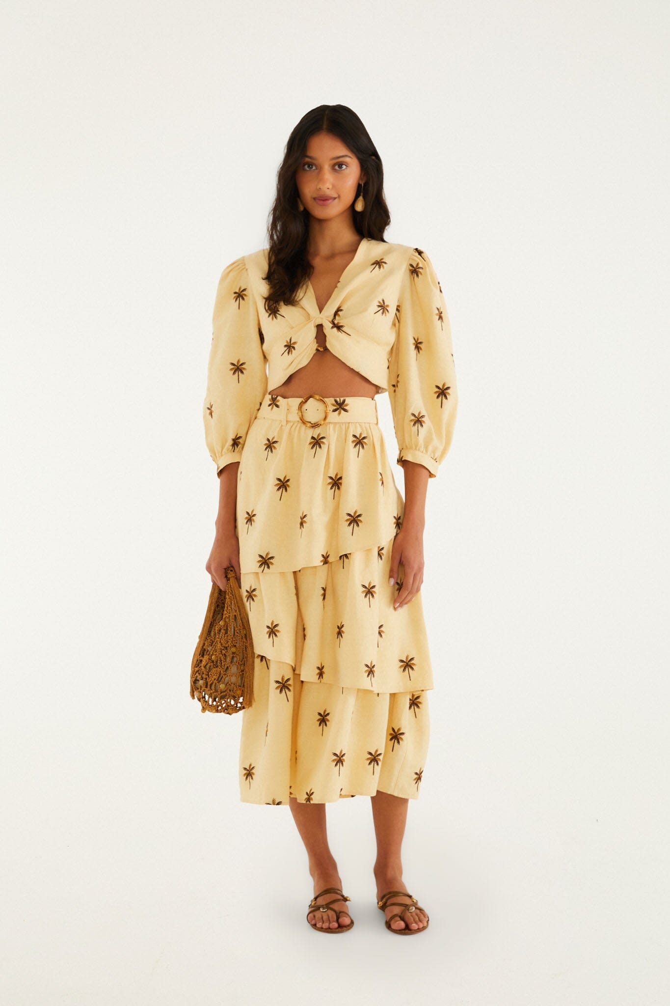 FARM Rio Sand Embroidered Midi Skirt – view 1