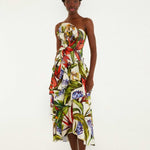 FARM Rio Sand Florart Strapless Maxi Dress view featuring a botanical Florart print and elegant strapless neckline.