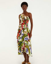 FARM Rio Sand Florart Strapless Maxi Dress view featuring a botanical Florart print and elegant strapless neckline.