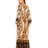 FARM Rio Sand Majestic Garden Ruffled Maxi Dress view featuring botanical print and cascading ruffle design.