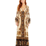FARM Rio Sand Majestic Garden Ruffled Maxi Dress view featuring botanical print and cascading ruffle design.