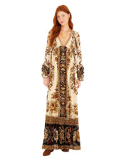 FARM Rio Sand Majestic Garden Ruffled Maxi Dress view featuring botanical print and cascading ruffle design.